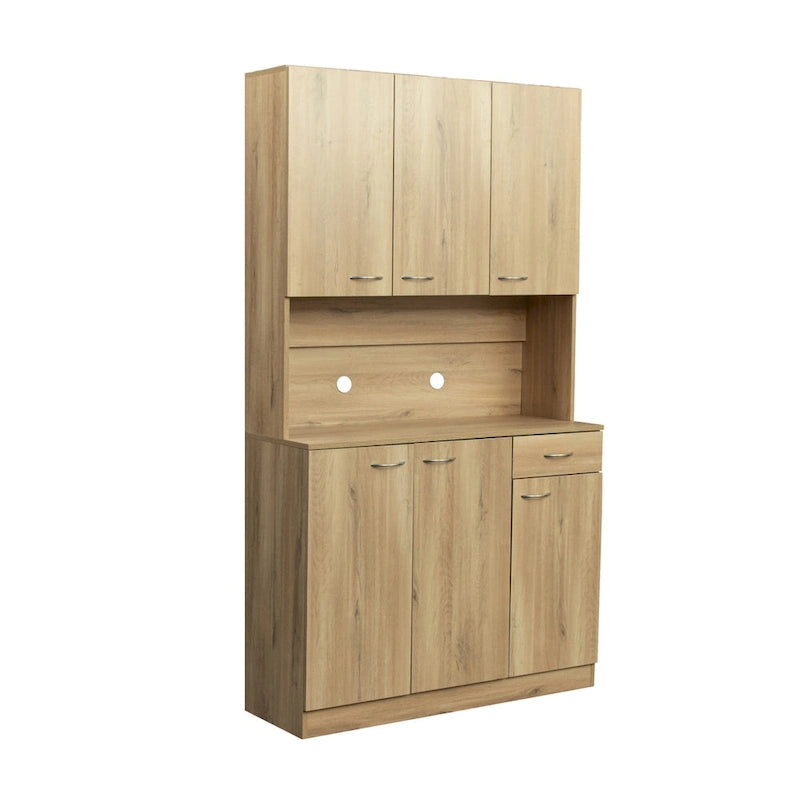 Grande armoire en MDF mélaminé noir/noyer/blanc/chêne avec 6 portes, 1 tiroir et 1 étagère ouverte