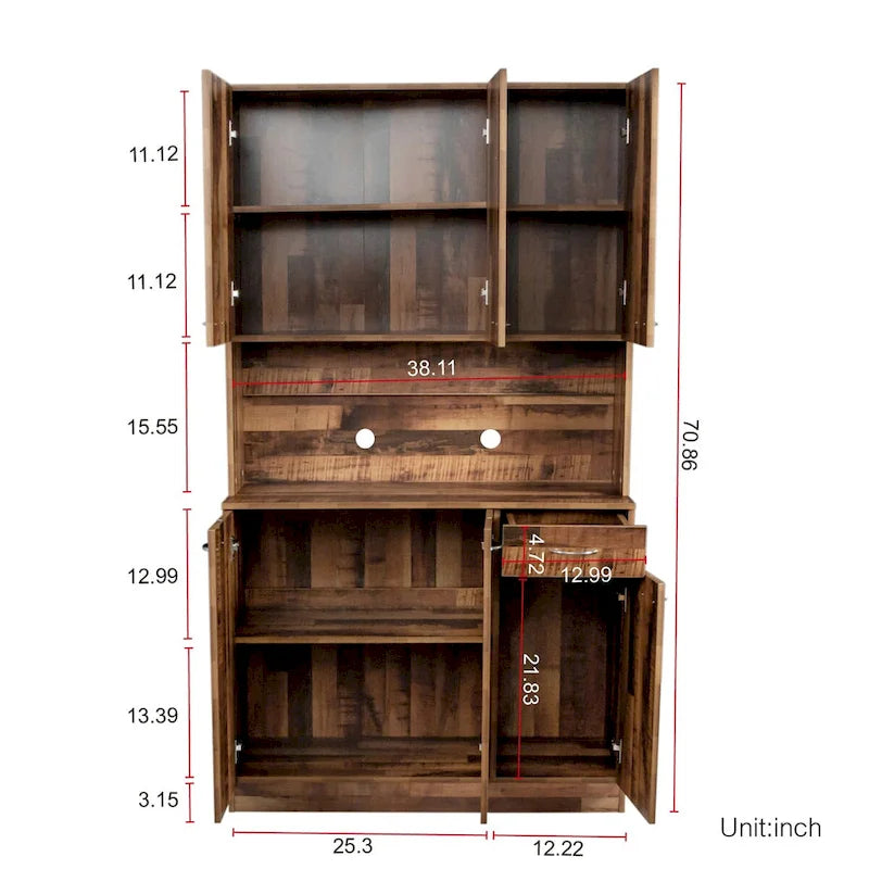 Grande armoire en MDF mélaminé noir/noyer/blanc/chêne avec 6 portes, 1 tiroir et 1 étagère ouverte