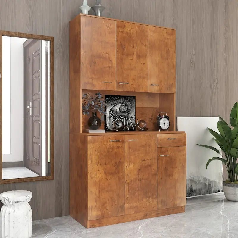 Grande armoire en MDF mélaminé noir/noyer/blanc/chêne avec 6 portes, 1 tiroir et 1 étagère ouverte