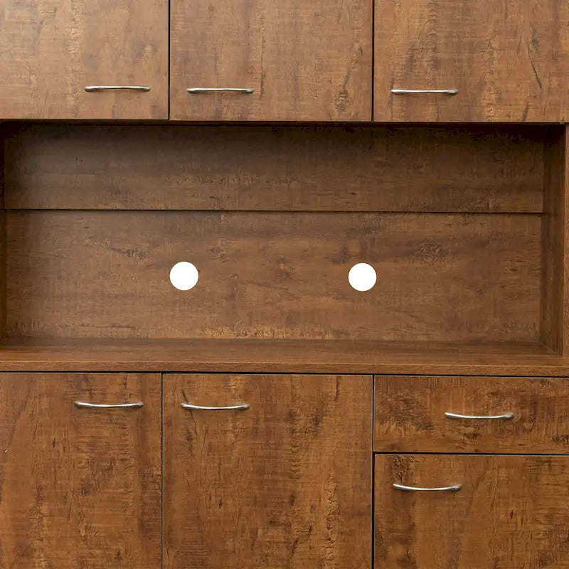 Grande armoire en MDF mélaminé noir/noyer/blanc/chêne avec 6 portes, 1 tiroir et 1 étagère ouverte