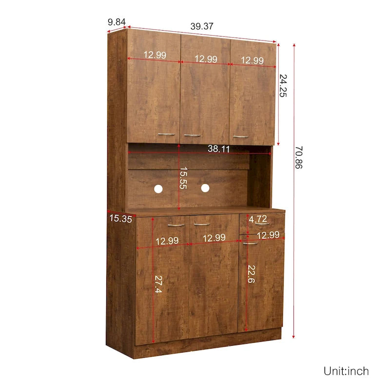 Grande armoire en MDF mélaminé noir/noyer/blanc/chêne avec 6 portes, 1 tiroir et 1 étagère ouverte