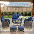 Fauteuils pivotants de patio en osier avec canapé 2 places et ottoman – Marron