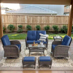 Fauteuils pivotants de patio en osier avec canapé 2 places et ottoman – Marron