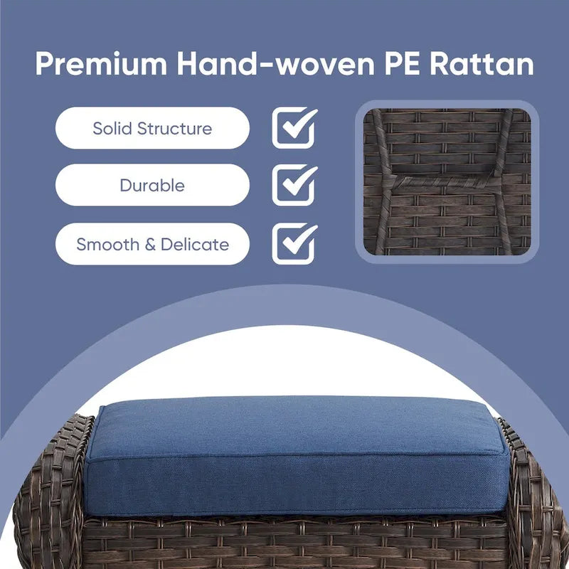 Fauteuils pivotants de patio en osier avec canapé 2 places et ottoman – Marron