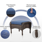 Fauteuils pivotants de patio en osier avec canapé 2 places et ottoman – Marron