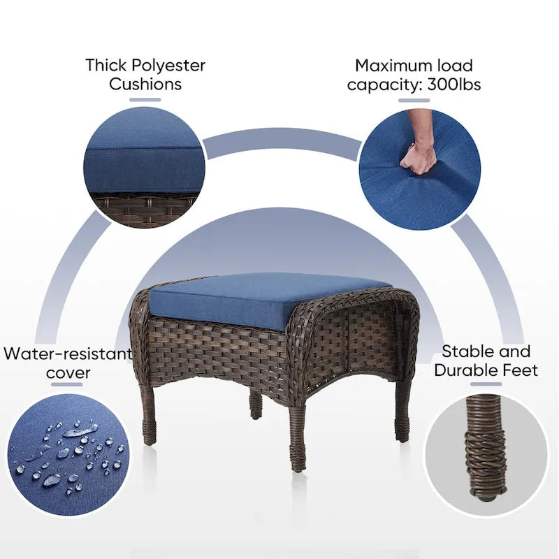 Fauteuils pivotants de patio en osier avec canapé 2 places et ottoman – Marron