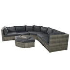 Ensemble de conversation d'extérieur 6 pièces avec pouf, coussins et petites tables d'appoint