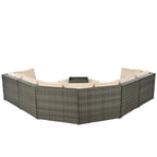 Ensemble de conversation d'extérieur 6 pièces avec pouf, coussins et petites tables d'appoint