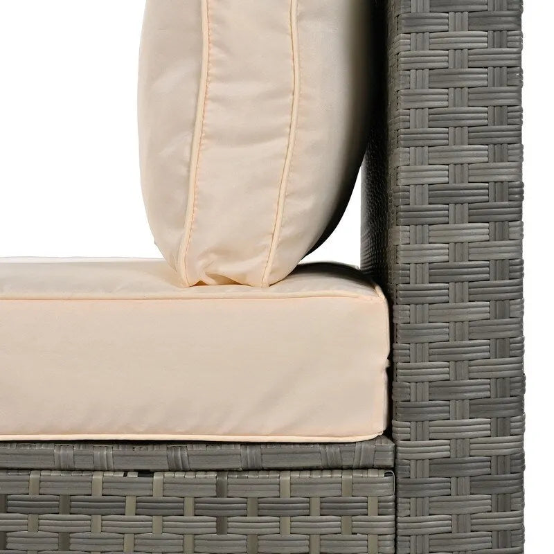 Ensemble de conversation d'extérieur 6 pièces avec pouf, coussins et petites tables d'appoint