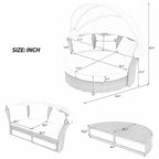 Bain de soleil double en rotin tressé d'extérieur avec auvent rétractable