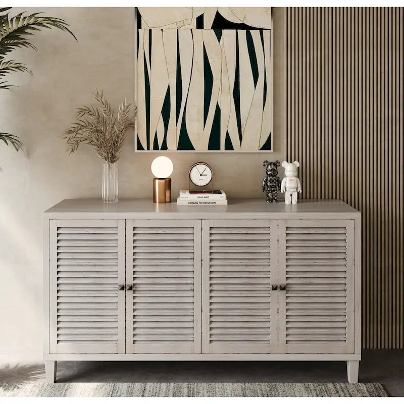 Meuble de Rangement Buffet en Bois Naturel MDF et Sapin avec Portes à 4 Volets et Étagères Réglables