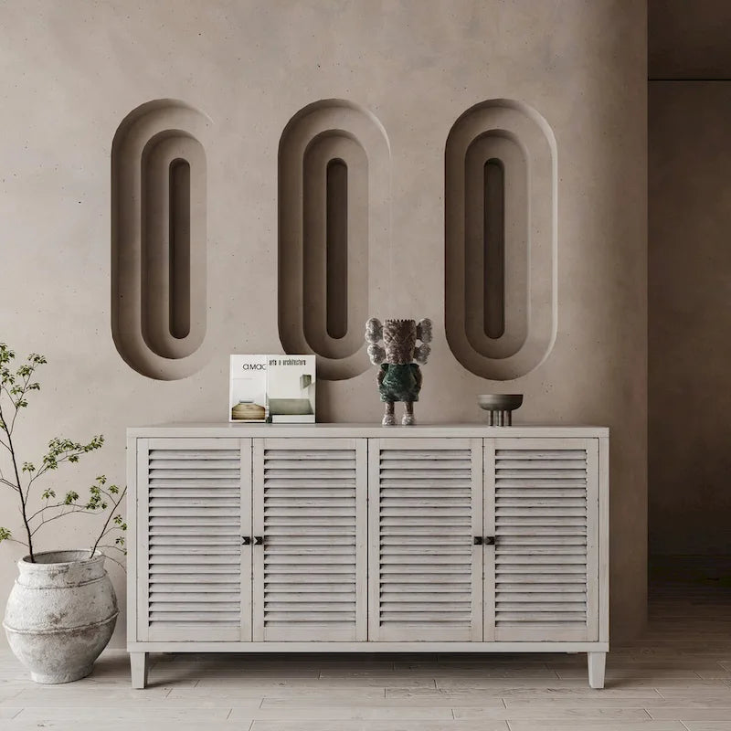 Meuble de Rangement Buffet en Bois Naturel MDF et Sapin avec Portes à 4 Volets et Étagères Réglables