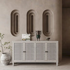 Meuble de Rangement Buffet en Bois Naturel MDF et Sapin avec Portes à 4 Volets et Étagères Réglables