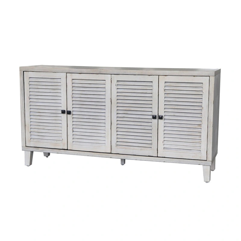 Meuble de Rangement Buffet en Bois Naturel MDF et Sapin avec Portes à 4 Volets et Étagères Réglables
