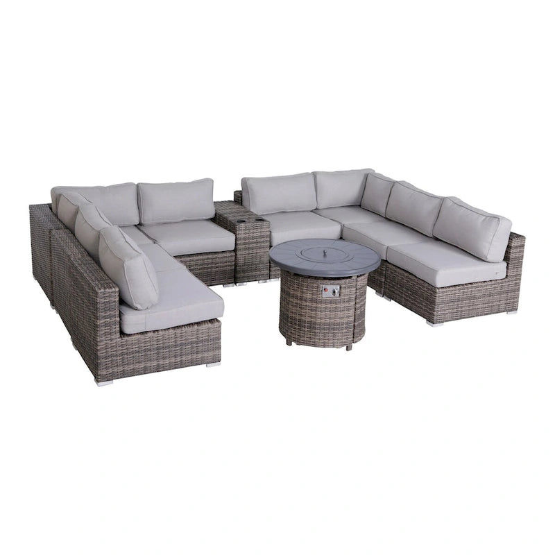 Canapé d'angle 10 pièces LSI avec coussins en oléfine et brasero