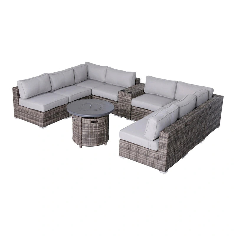 Canapé d'angle 10 pièces LSI avec coussins en oléfine et brasero