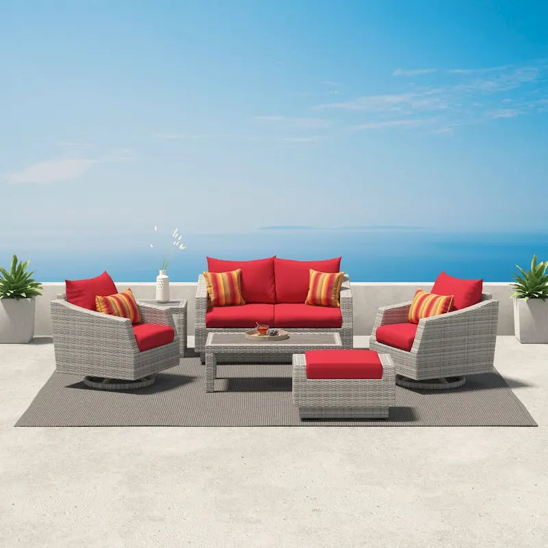 Cannes Deluxe 6 Piece Outdoor Patio Love & Motion Club Chairs Set