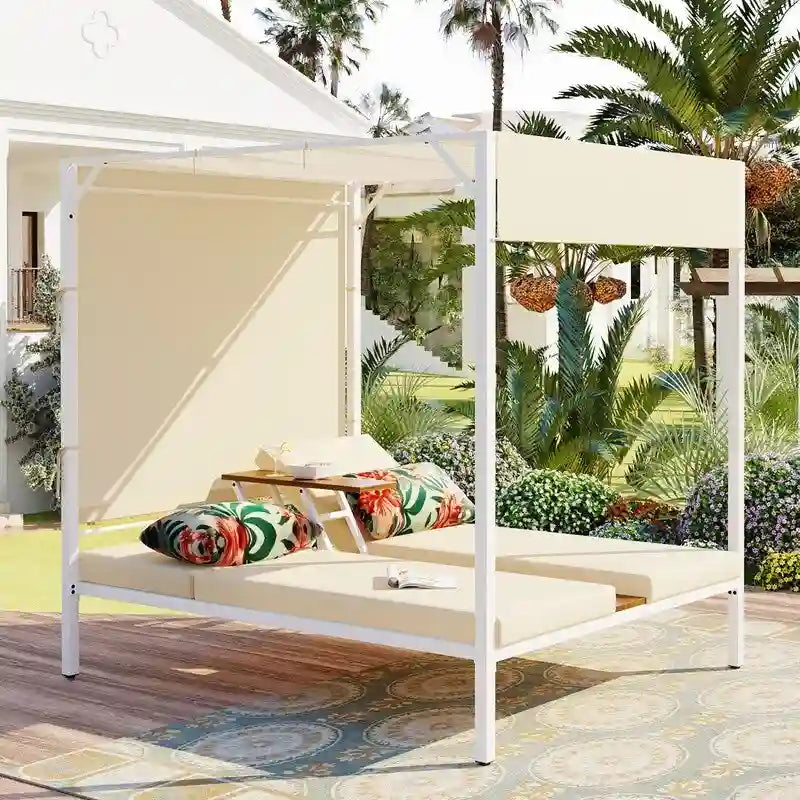 Lit de soleil double inclinable d'extérieur avec coussins