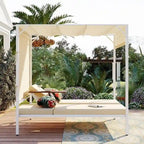 Lit de soleil double inclinable d'extérieur avec coussins