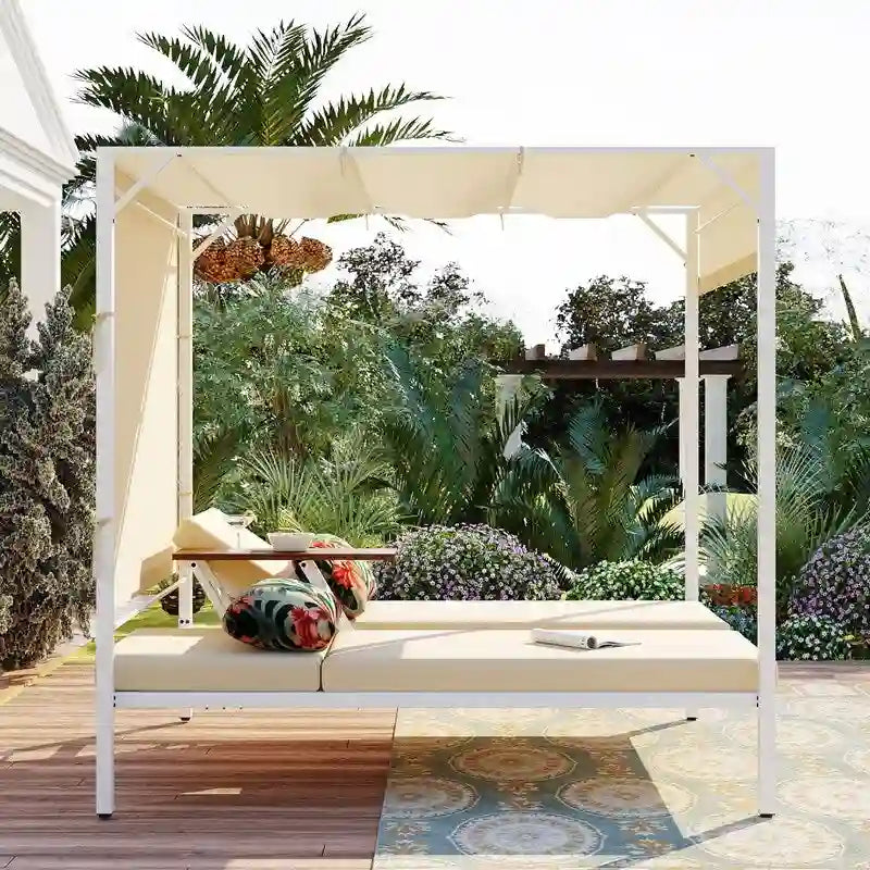 Lit de soleil double inclinable d'extérieur avec coussins