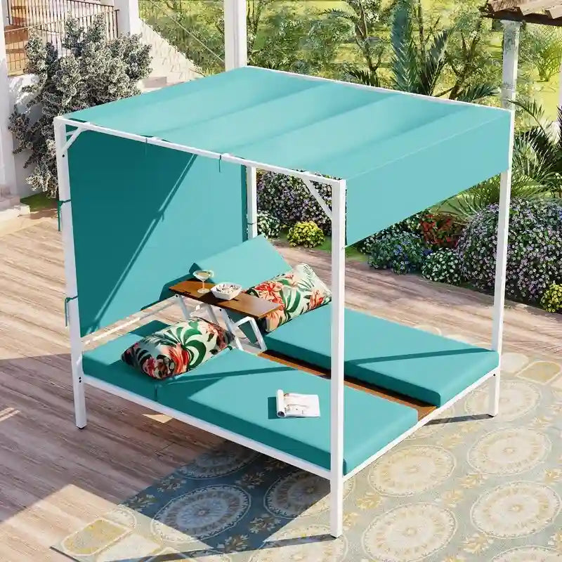 Lit de soleil double inclinable d'extérieur avec coussins