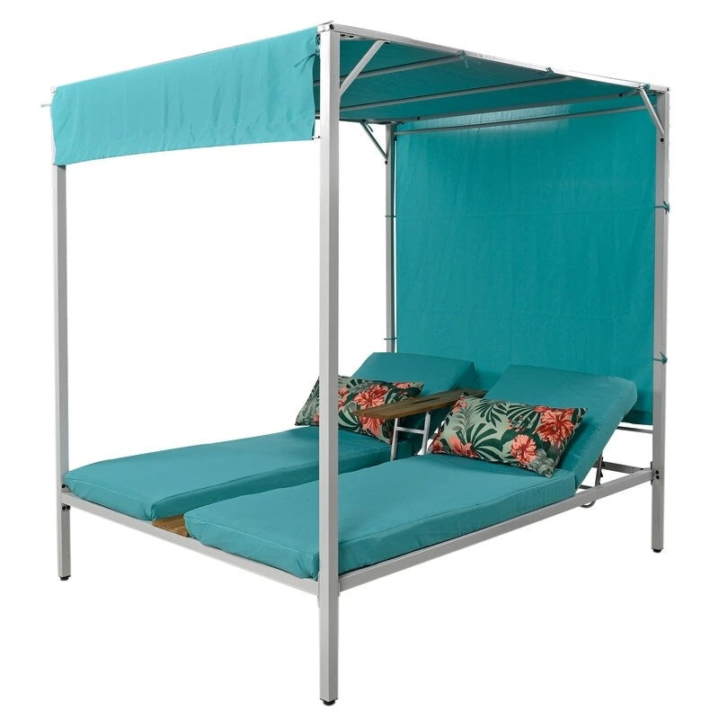 Lit de soleil double inclinable d'extérieur avec coussins