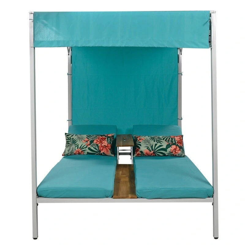 Lit de soleil double inclinable d'extérieur avec coussins