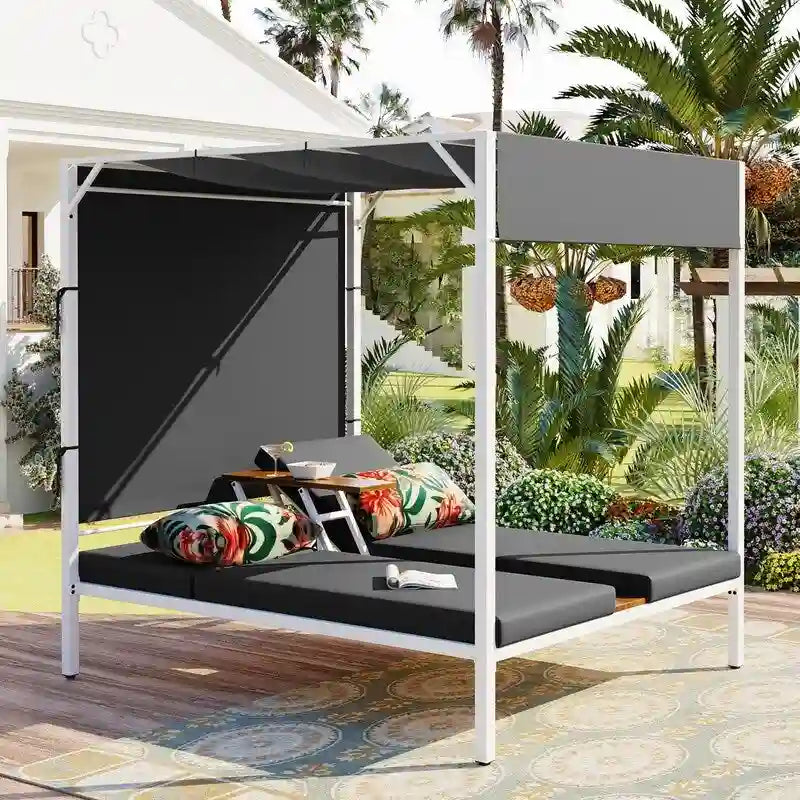 Lit de soleil double inclinable d'extérieur avec coussins