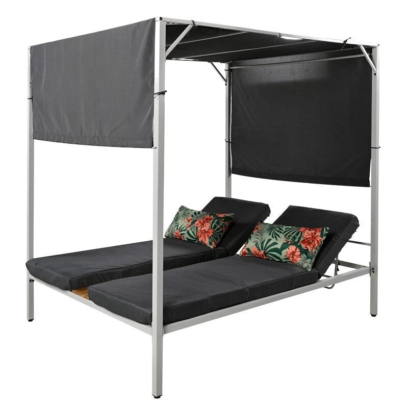 Lit de soleil double inclinable d'extérieur avec coussins