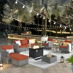 Ensemble de mobilier de patio en osier 10 pièces XIZZI avec foyer