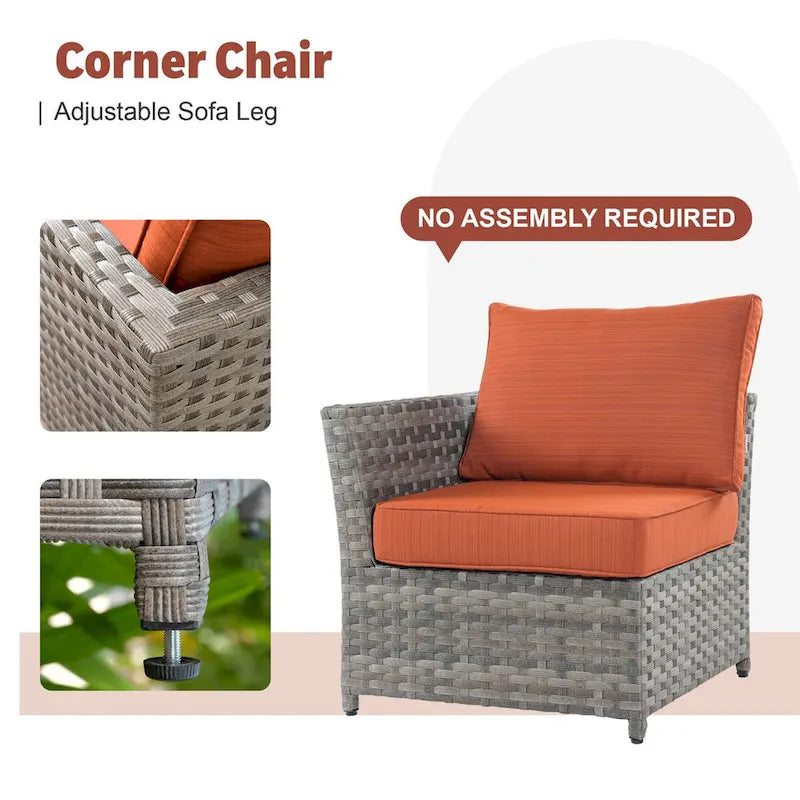 Ensemble de mobilier de patio en osier 10 pièces XIZZI avec foyer