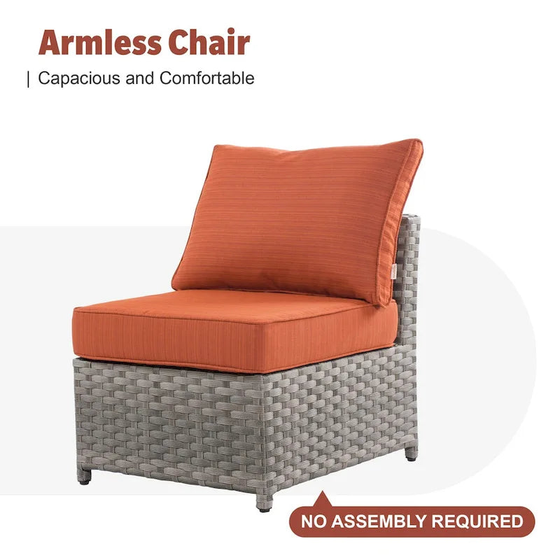 Ensemble de mobilier de patio en osier 10 pièces XIZZI avec foyer