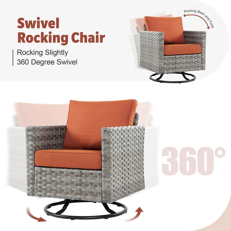 Ensemble de mobilier de patio en osier 10 pièces XIZZI avec foyer