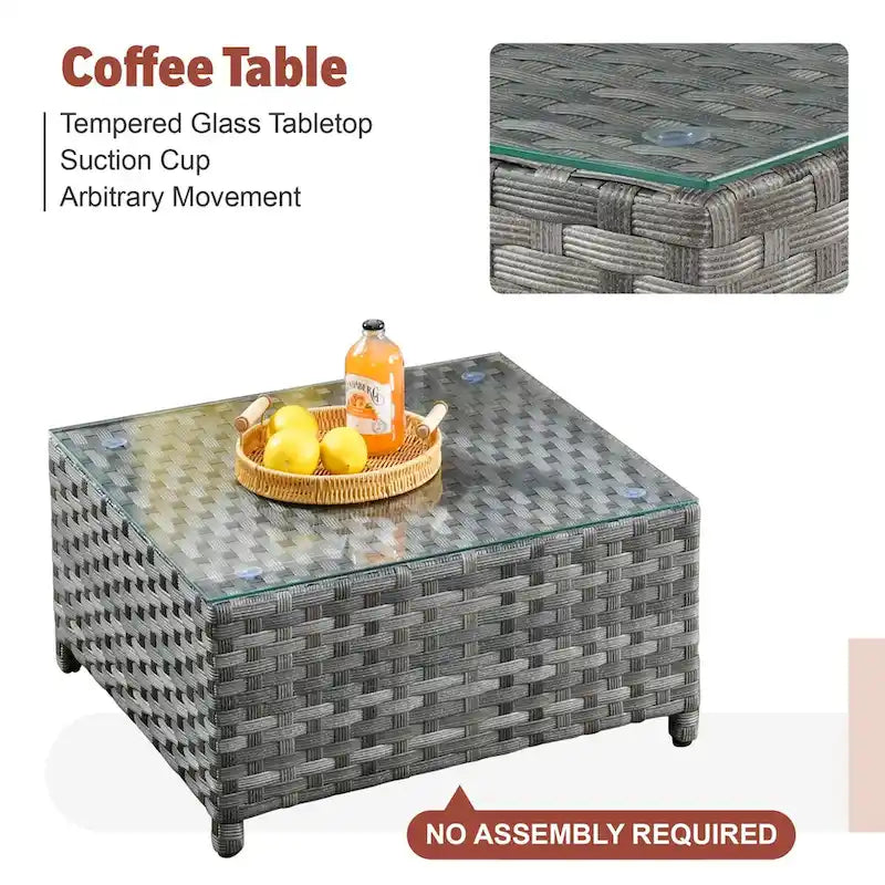 Ensemble de mobilier de patio en osier 10 pièces XIZZI avec foyer