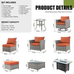 Ensemble de mobilier de patio en osier 10 pièces XIZZI avec foyer