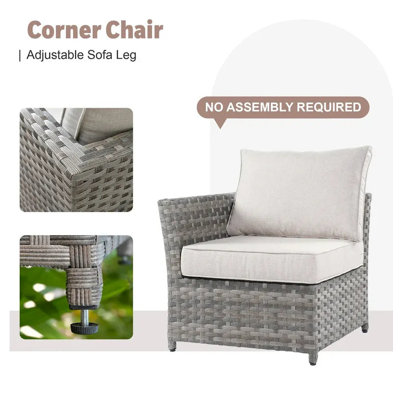 Ensemble de mobilier de patio en osier 10 pièces XIZZI avec foyer