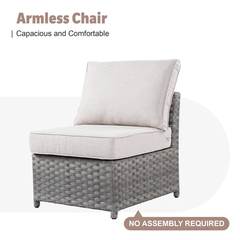 Ensemble de mobilier de patio en osier 10 pièces XIZZI avec foyer
