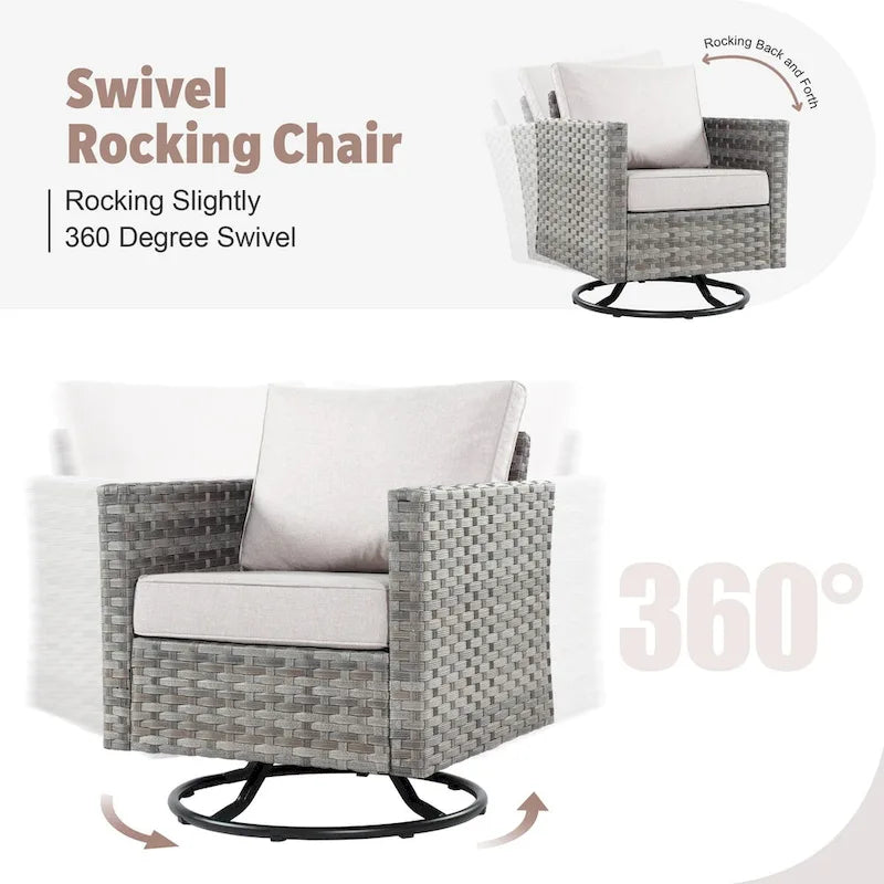 Ensemble de mobilier de patio en osier 10 pièces XIZZI avec foyer