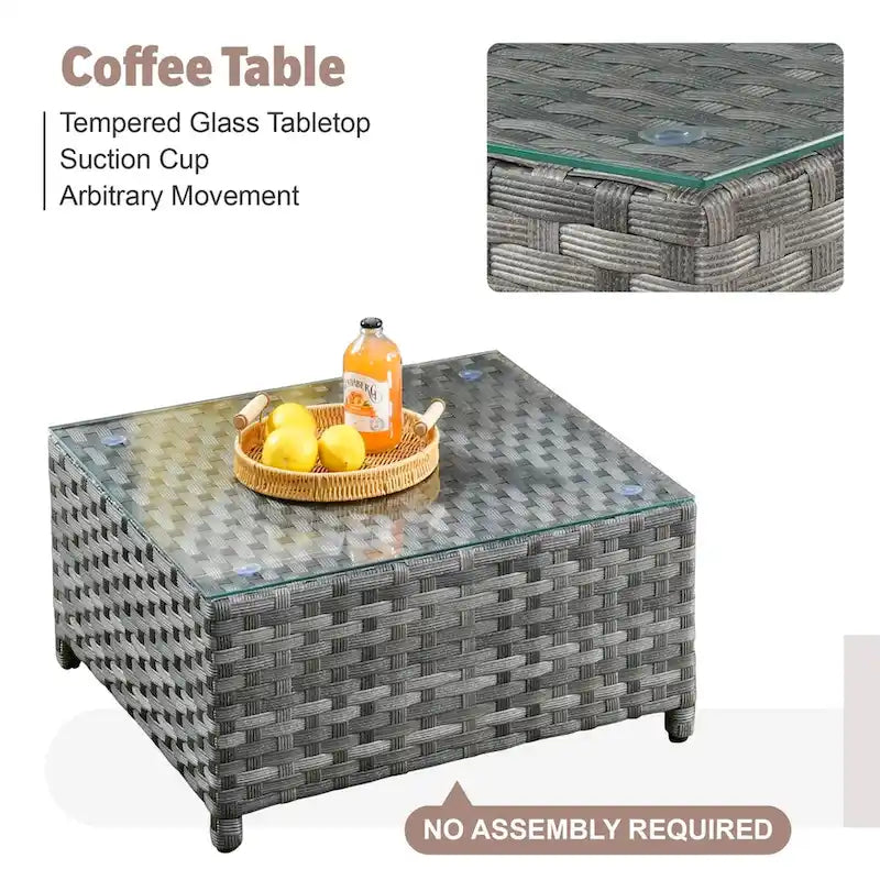 Ensemble de mobilier de patio en osier 10 pièces XIZZI avec foyer