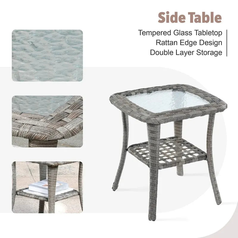Ensemble de mobilier de patio en osier 10 pièces XIZZI avec foyer