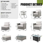 Ensemble de mobilier de patio en osier 10 pièces XIZZI avec foyer