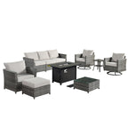 Ensemble de mobilier de patio en osier 10 pièces XIZZI avec foyer