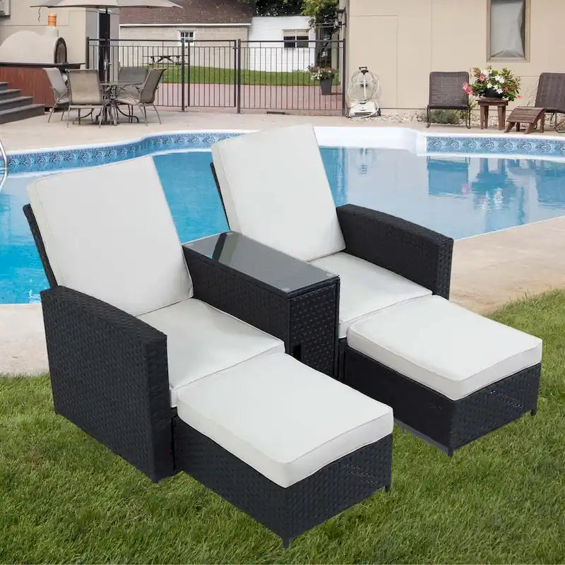 Lot de 5 chaises longues de jardin noires en osier, à dossier inclinable, en promotion