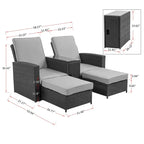 Lot de 5 chaises longues de jardin noires en osier, à dossier inclinable, en promotion