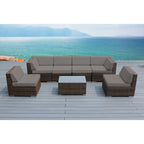 Ohana Patio Extérieur 7 pièces en osier marron mélangé avec coussins - Aucun assemblage requis