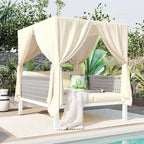 Bain de soleil extérieur avec rideaux, grand confort, adapté