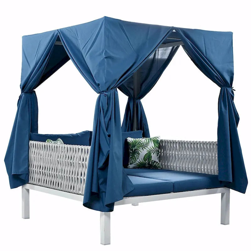 Bain de soleil extérieur avec rideaux, grand confort, adapté