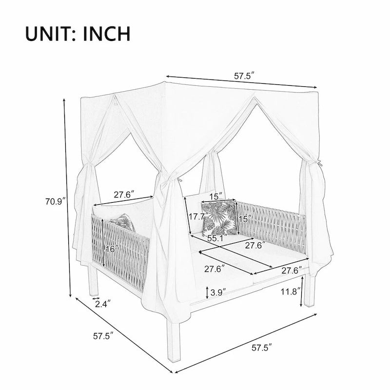 Bain de soleil extérieur avec rideaux, grand confort, adapté