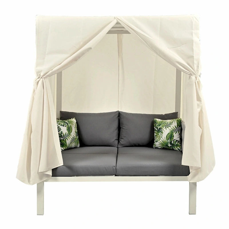 Bain de soleil extérieur avec rideaux, grand confort, adapté