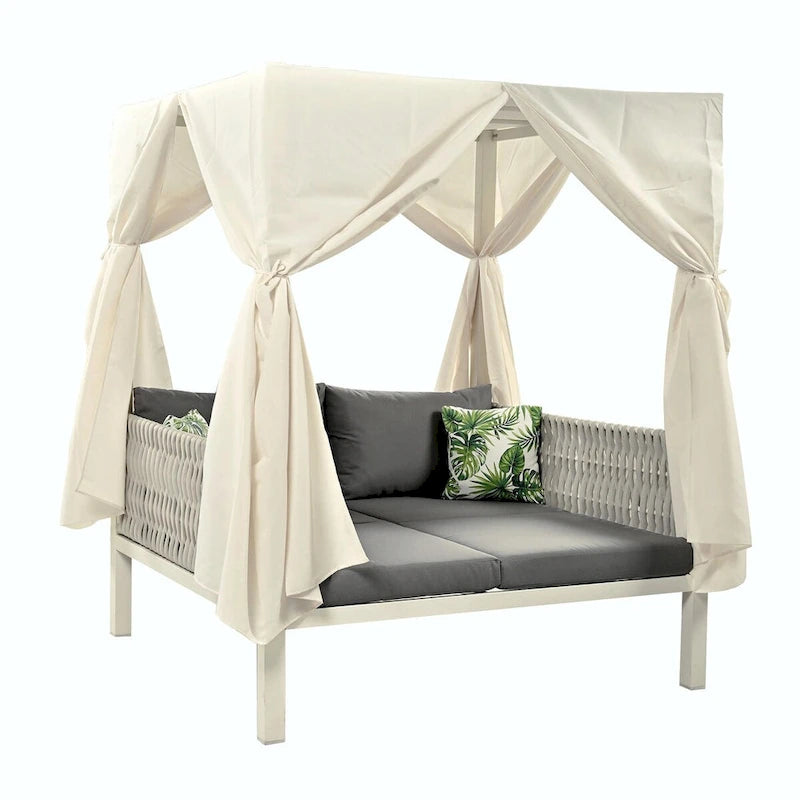 Bain de soleil extérieur avec rideaux, grand confort, adapté